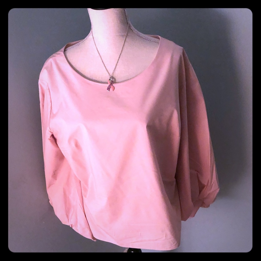 Blush colored long puffed sleeve pullover top